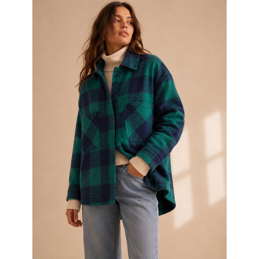 Zara Shacket Jacket Women's Sz XL Green Plaid Oversized Winter Relaxed